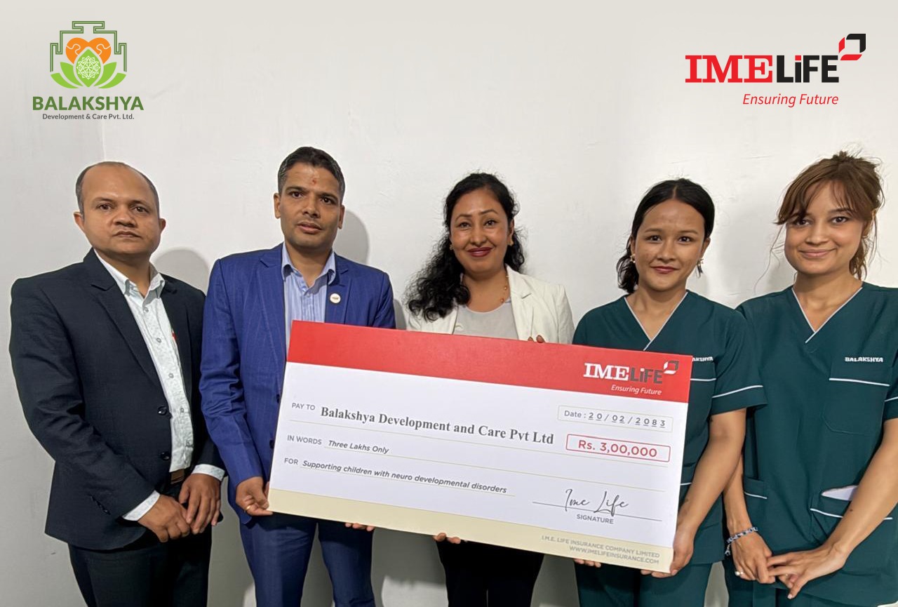 आईएमई लाइफद्वारा न्यूरो डेभलपमेन्टल समस्या भएका बालबालिकाको उपचारका लागि ३ लाख सहयोग
